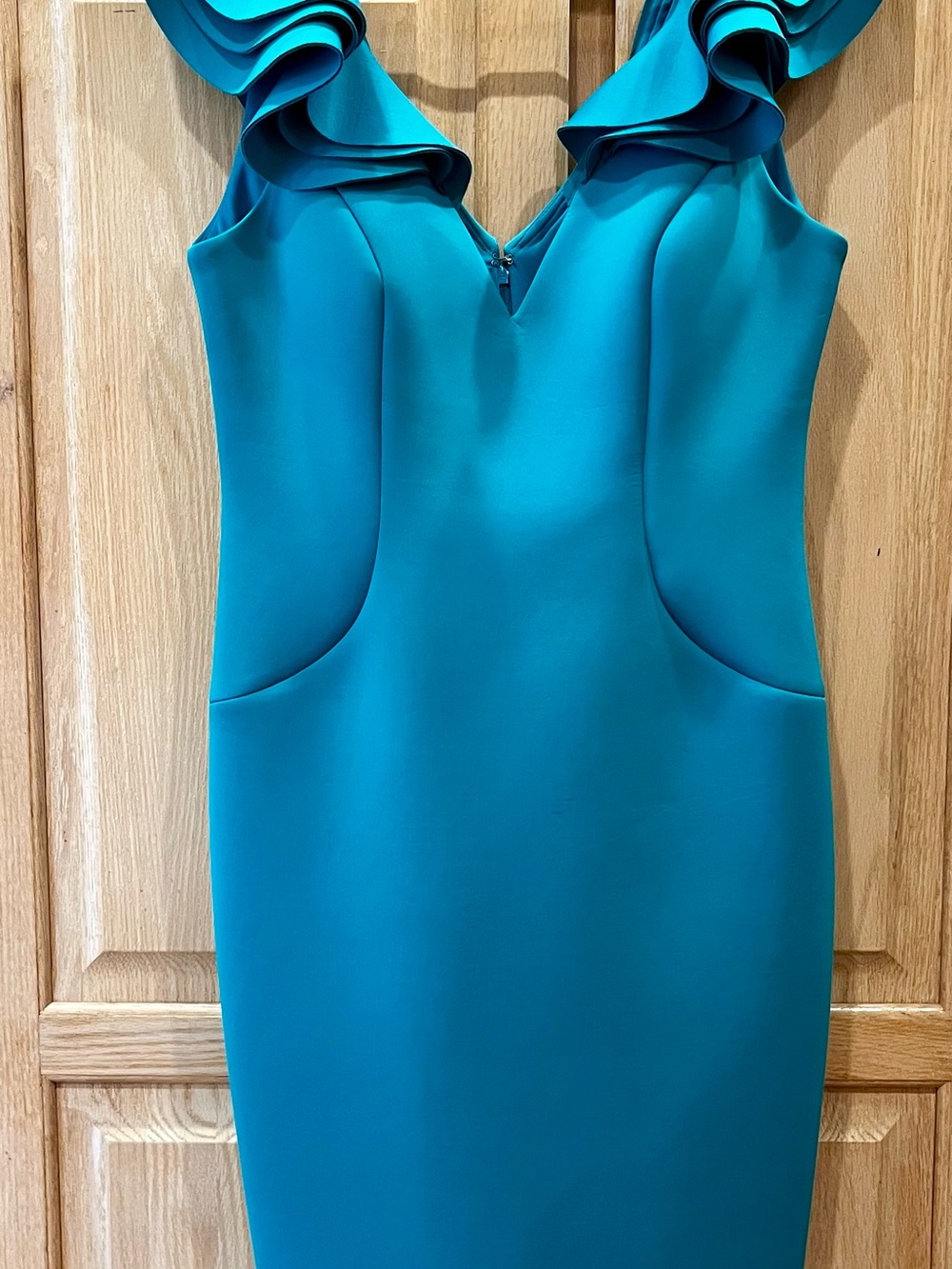 Eliza J Teal Ruffled-Shoulder Midi Sheath Dress - Picture 2 of 5
